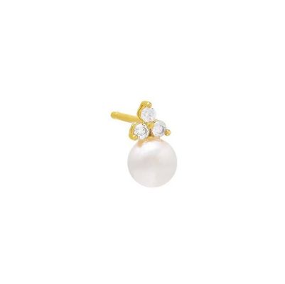 925 Sterling Silver AAAA Grade Gold Plated Freshwater Pearl Stud Earrings with Diamond Studs