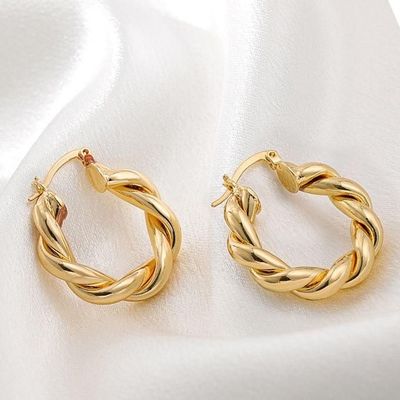 18K Gold Plated Rhodium Polished Cross-Style Twist Hoop Earrings for Women High Polish Fashion Jewelry