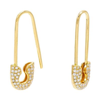 925 Sterling Silver Paperclip Hoop Earrings with Pave Zircon and Safety Pin Design for Women