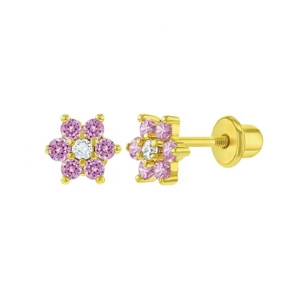 5MM 18k ทองคําเคลือบดอกไม้หูเด็ก ของขวัญที่สมบูรณ์แบบสําหรับเด็กใน 925 เงินสเตอร์ลิง