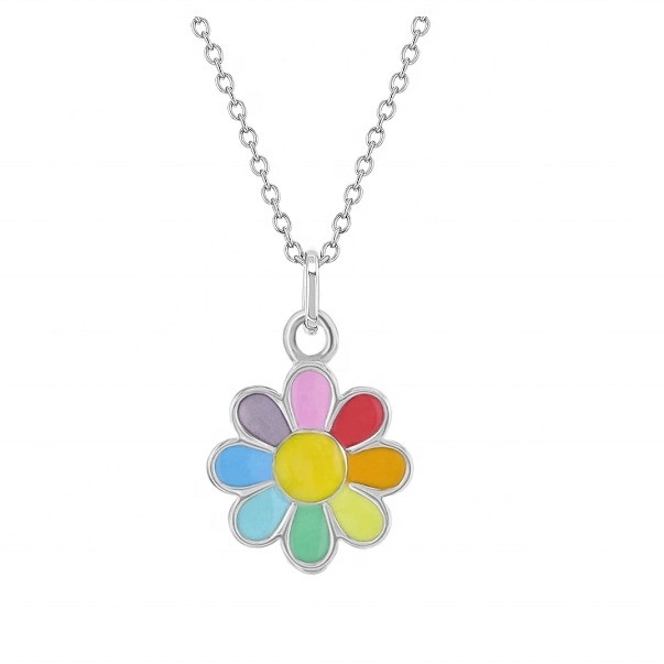 925 สตอร์ลิง เงินสายรุ้งเอมเมล ดาซี่ Pendant Necklaces สําหรับเด็กและเด็กผู้หญิง