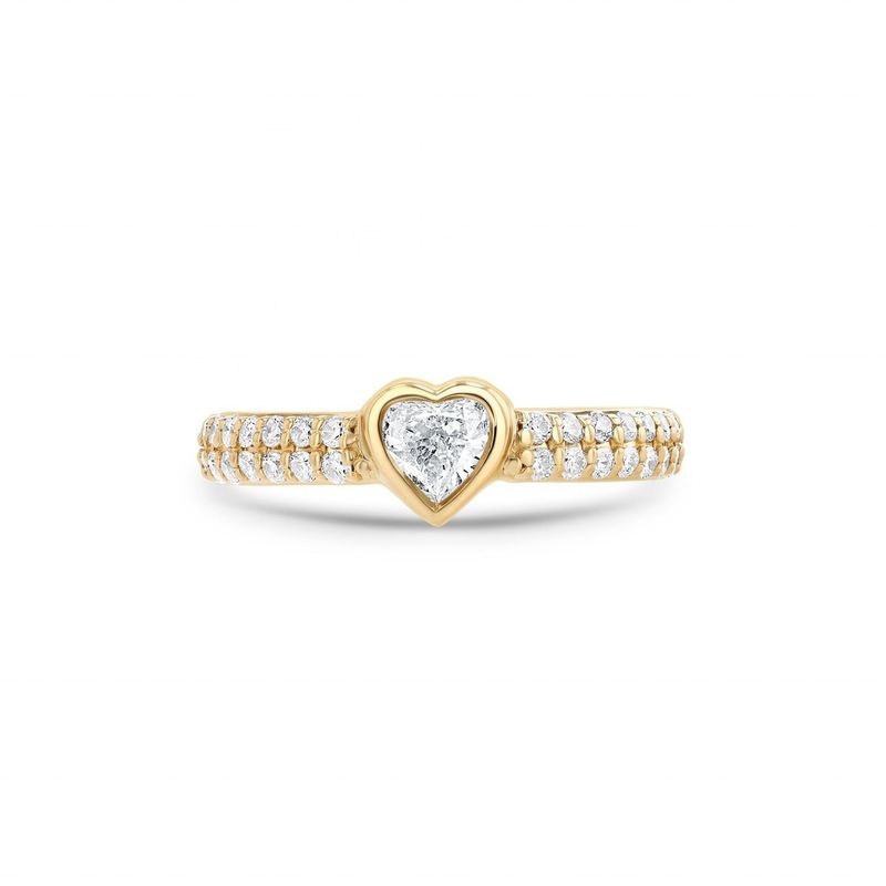 14K Gold Double Row Pave Diamond Heart-Shaped Engagement Ring Size 5-10 with AAA CZ Stone