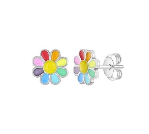 925 สเตอร์ลิง เงินเอ็มนาเมล สีสันหลากหลายเจ้าหญิง สวยงาม ดอกไม้ Stud หูหูสําหรับของขวัญสาว