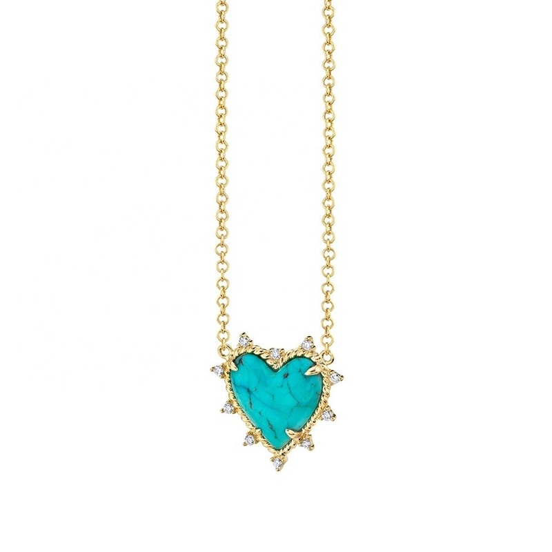 925 สตอร์ลิงเงินโซ่ พระเครื่อง เพชรและเทอร์คิวาส หัวใจ Twist Necklace ไม่มีเพชรโซ่