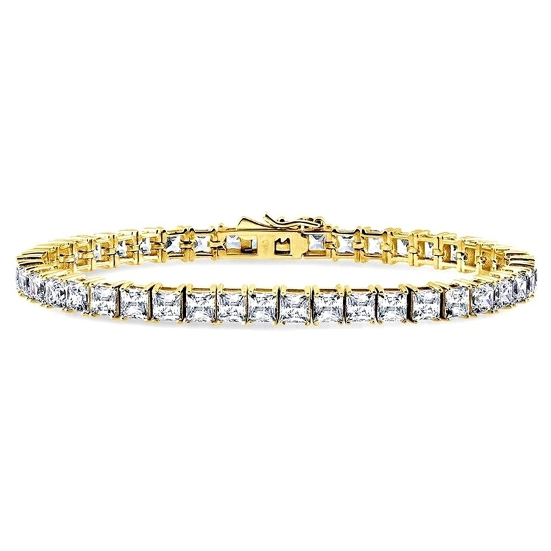 ยูนิเซ็กซ์ ทําด้วยมือ 18K ทอง ฮิปฮอป ตัดสี่เหลี่ยมเหล็ก CZ 925 เงินสเตอร์ลิ่ง สตาร์ลิ่ง เทนนิสแขน