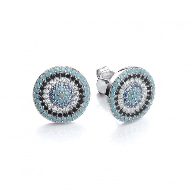 ZIRCON Circle 18K ทองคําเคลือบด้วยมือ Micron Pave CZ Eye Turkiye Design Stud Earring 925 สเตอร์ลิงสิลเวอร์