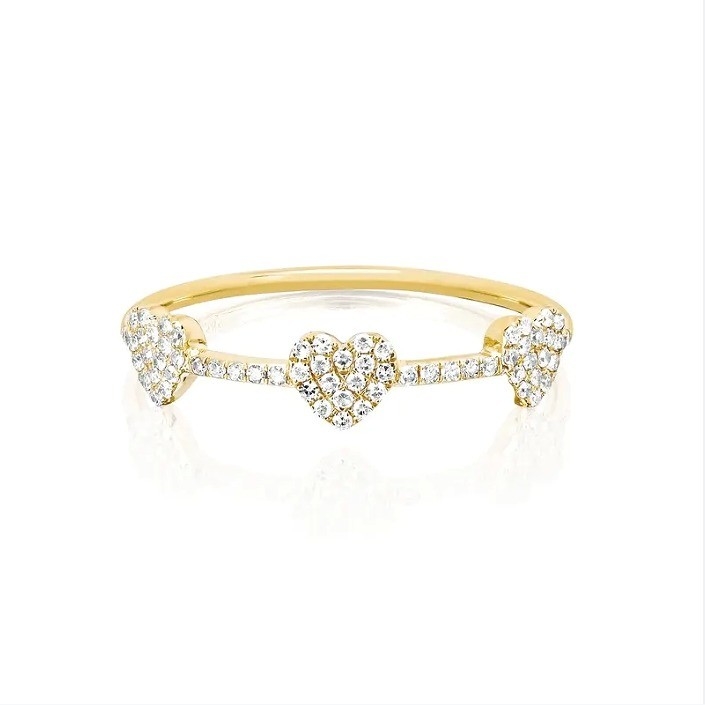 18K ทอง 925 สเตอร์ลิงสิลเวอร์ 3 ไมโคร Pave หัวใจแหวนสําหรับผู้หญิงและอลังการ