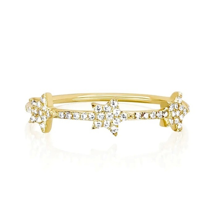 18K ทอง Plated เงิน CZ ดาวประกาศวงแหวนสําหรับผู้หญิง Micro Pave การจัดตั้งรับรอง