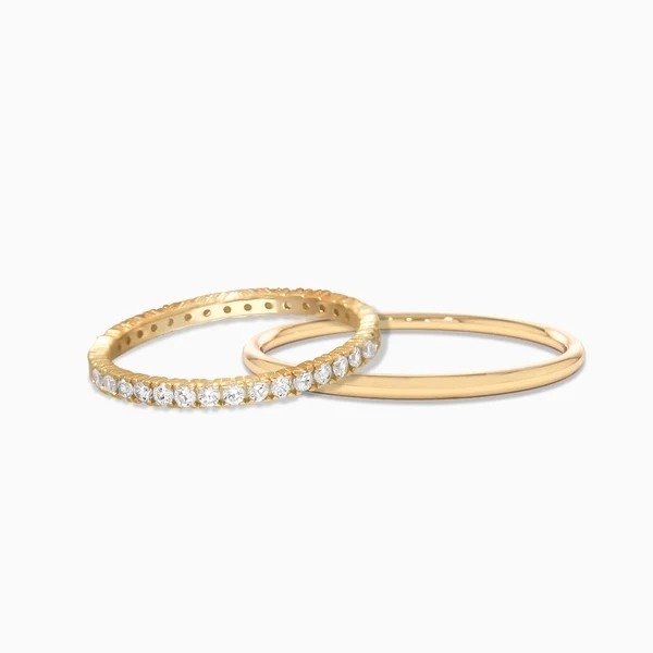 18K ทองคํา Plating Stacking Wedding Eternity Band แหวนสําหรับผู้หญิง 925 เหรียญสเตอร์ลิงเงินชุด