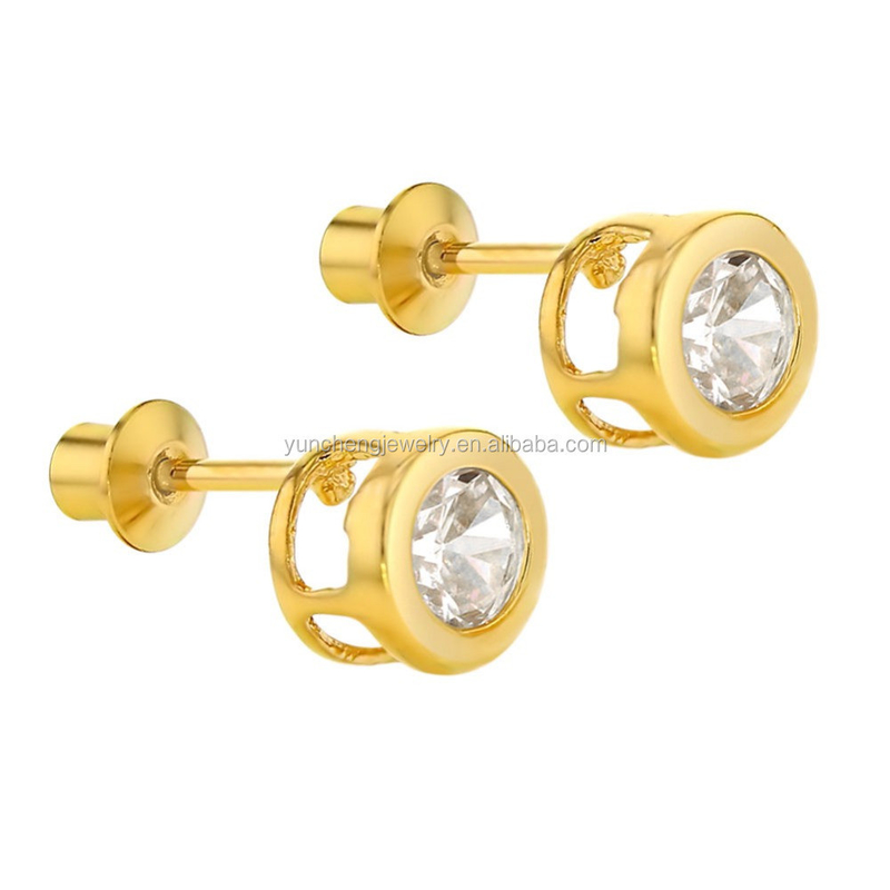 ทําด้วยมือ 4 มิลลิเมตร ชัดเจน CZ ทอง Plated Stud หูหูสําหรับเด็ก 925 เงินเครื่องประดับ