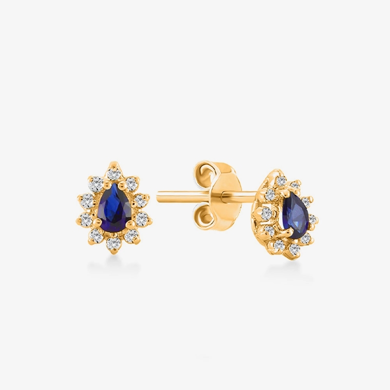 เพียงแค่ 18K ทอง Plated Pear Sapphire และสีขาว Cubic Zircon หูฟังสําหรับการหมั้น