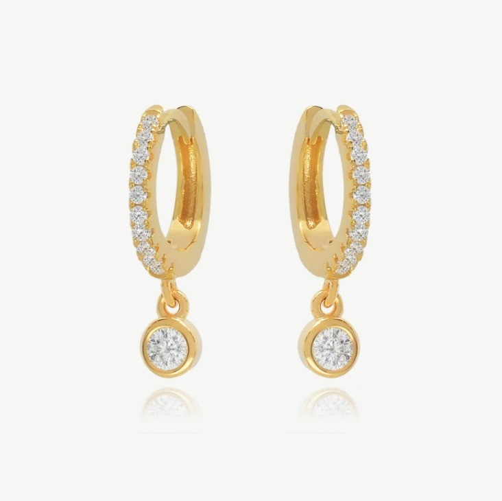 18K ทองคํา ชุบ S925 เงิน Huggies เล็ก ๆ น้อย ๆ Single Bezel หิน ห่วงs หูข้อมือสําหรับผู้หญิง
