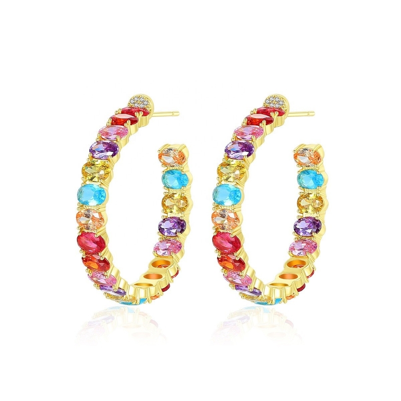 สีสันบราซิล 18K ทอง ห่วง หูหู ทรงวงรี ทองแดง หูหู