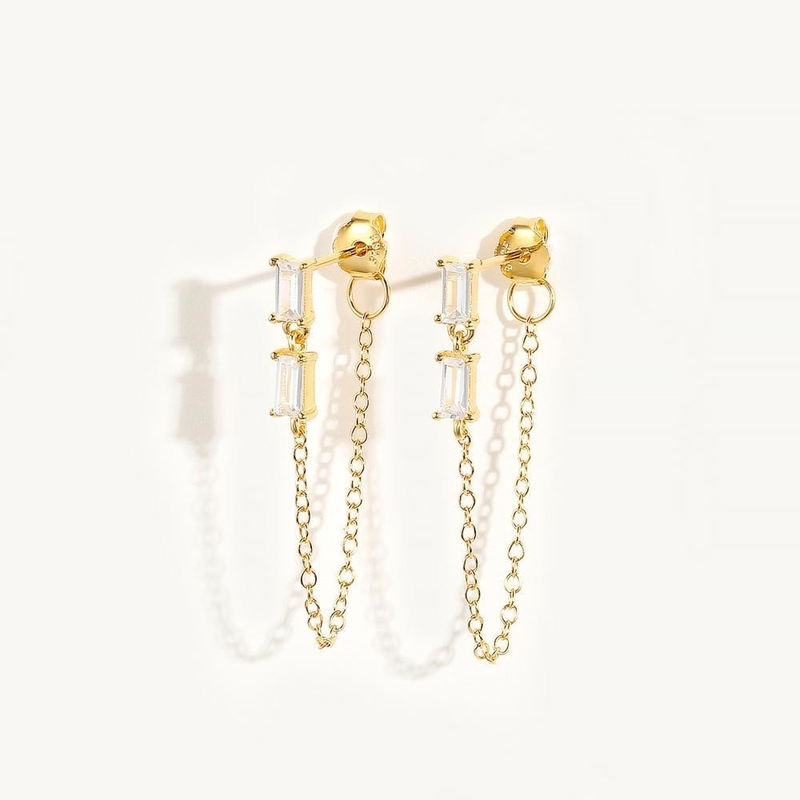 ขาย บาแกตต์ Cubic เซอร์คอน Threader Stud Earring พระเครื่อง 925 เงินสเตอร์ลิง สําหรับผู้หญิง