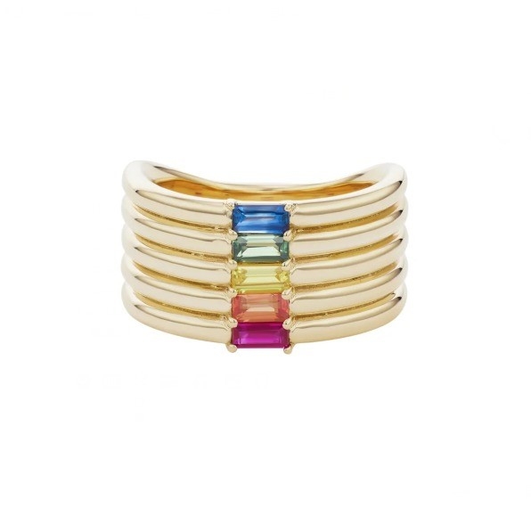 18K ทองเหลือง Rainbow บาแกตต์ ตัด CZ Multi Fashion 925 สตอร์ลิงเงินวงแหวนผู้หญิง