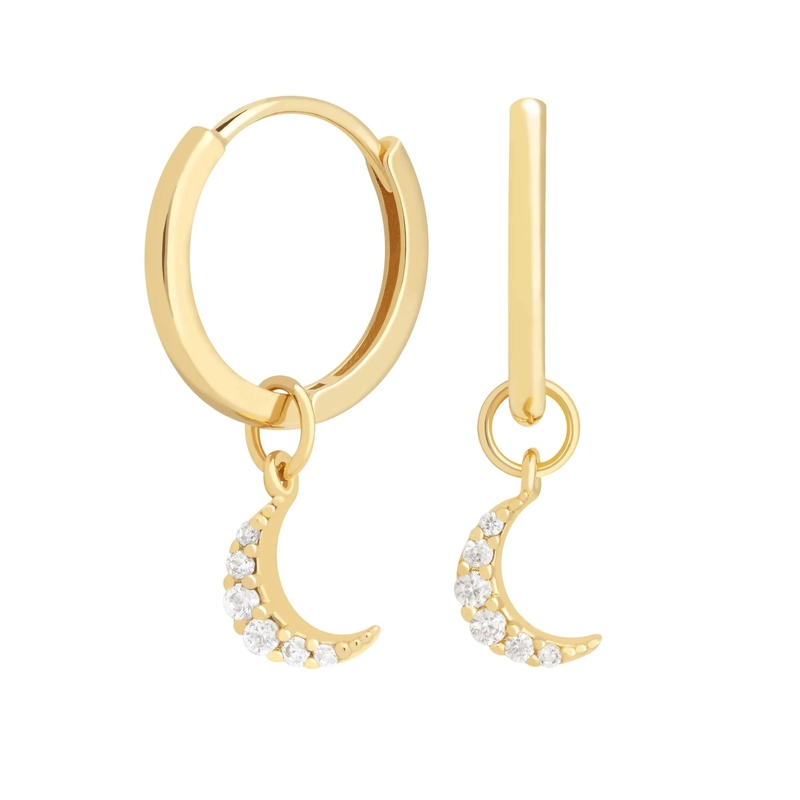 Dangle Moon ห่วง Earrings 925 เงินสําหรับผู้หญิง บราซิล ทองคํา ชุบ 18K เครื่องประดับตามสั่ง