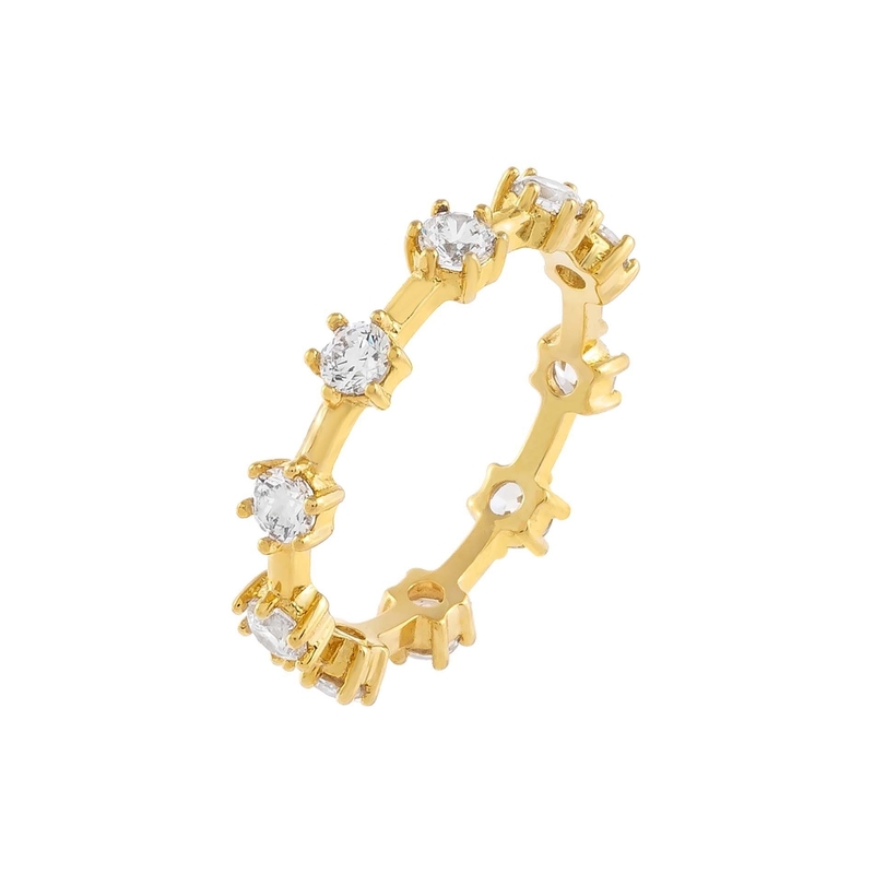 925 สตอร์ลิงสิลเวอร์ เพียงแค่ 18K ทองคํา Vermeil Prong การตั้ง วงดนตรีนิรันดร์ แหวนผู้หญิงบาง