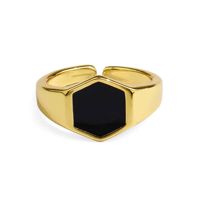 14K ทองคํา Plated สีดํา Agate วงแหวน Cuff ใน 925 เงินสําหรับบุคคลที่มีสติสไตล์