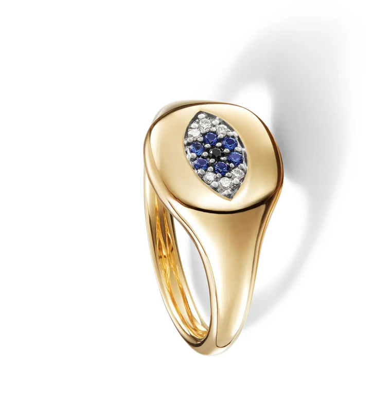 สินค้าสะสมสายเคเบิลบราซิล Evil Eye มินิพิงกี้วงแหวน 18K ทอง สีขาว CZ 925 เงิน