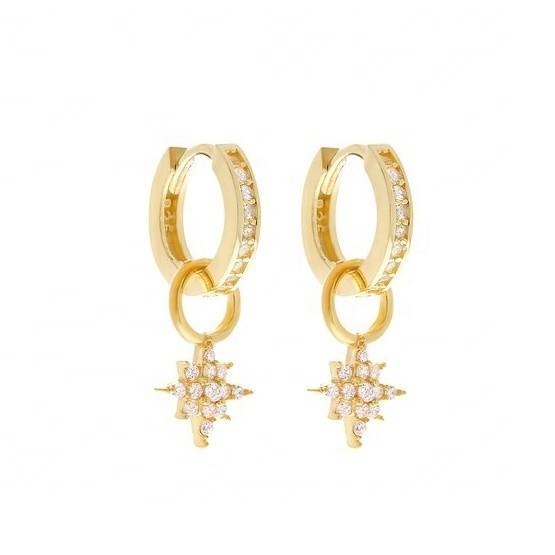925 สตอร์ลิง เงิน มินิ Starburst Pave CZ Huggie หูหูพร้อมส่งไวและปลอดภัย