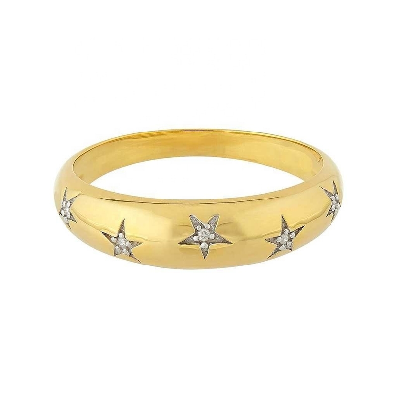 วงแหวนเดนตี้โดม 14k 18k ทอง Chunky Star Set แหวนวงแหวนเพชรสําหรับชุดสไตล์