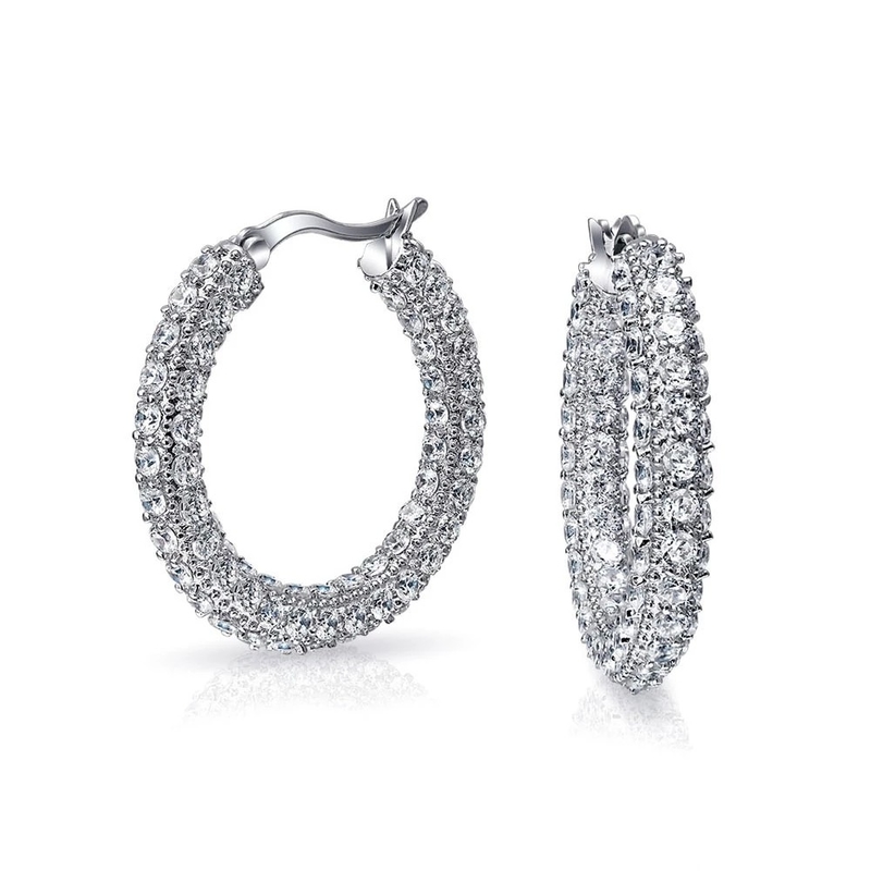 925 สตอร์ลิง เงินเจ้าสาว Pave White CZ ห่วง Earrings สําหรับเจ้าสาวที่มีแฟชั่น