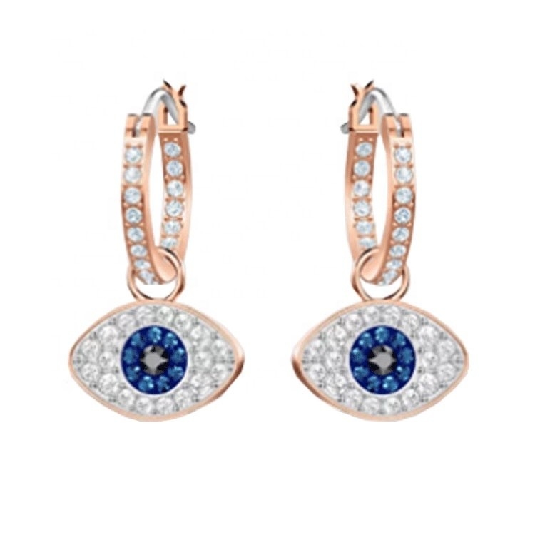 หูหูอลังการ สีฟ้า สีขาว Cz 925 สตอร์ลิงเงิน Dangle Hoop หูหูสําหรับผู้หญิง