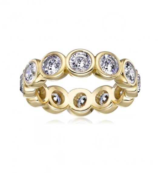 คลาสสิค Ins 18K ทอง Plated เบซล ติดตั้ง CZ เอมตะวงแหวน 925 สเตอร์ลิงเงิน