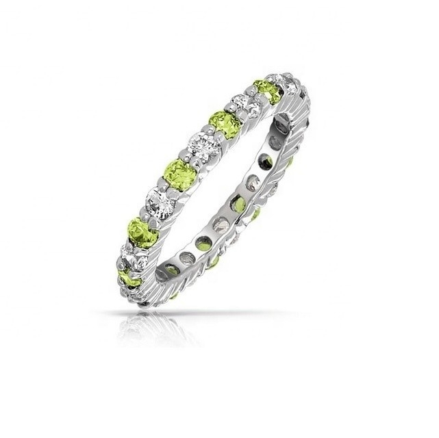 925 เหรียญเงิน Eternity Band แหวนทองแดงและหินเกิด