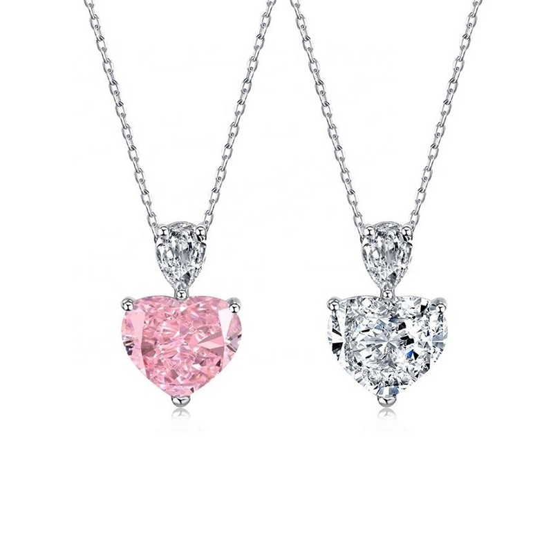 S925 สร้อยคอเงินสเตอร์ลิ่ง สําหรับผู้หญิง หัวใจสีชมพู ดรัปสีขาว Pear CZ Pendant คอรเบนโซ่