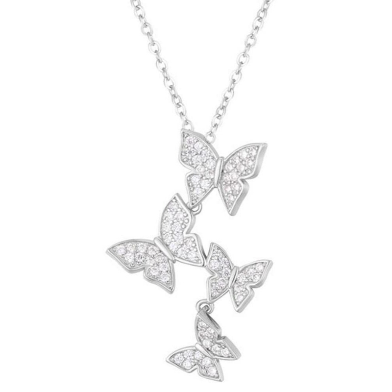 925 สตอร์ลิง เงินสีขาว ทองคํา Plated Micron Pave 4 Butterflies Charm Pendant สําหรับผู้หญิง