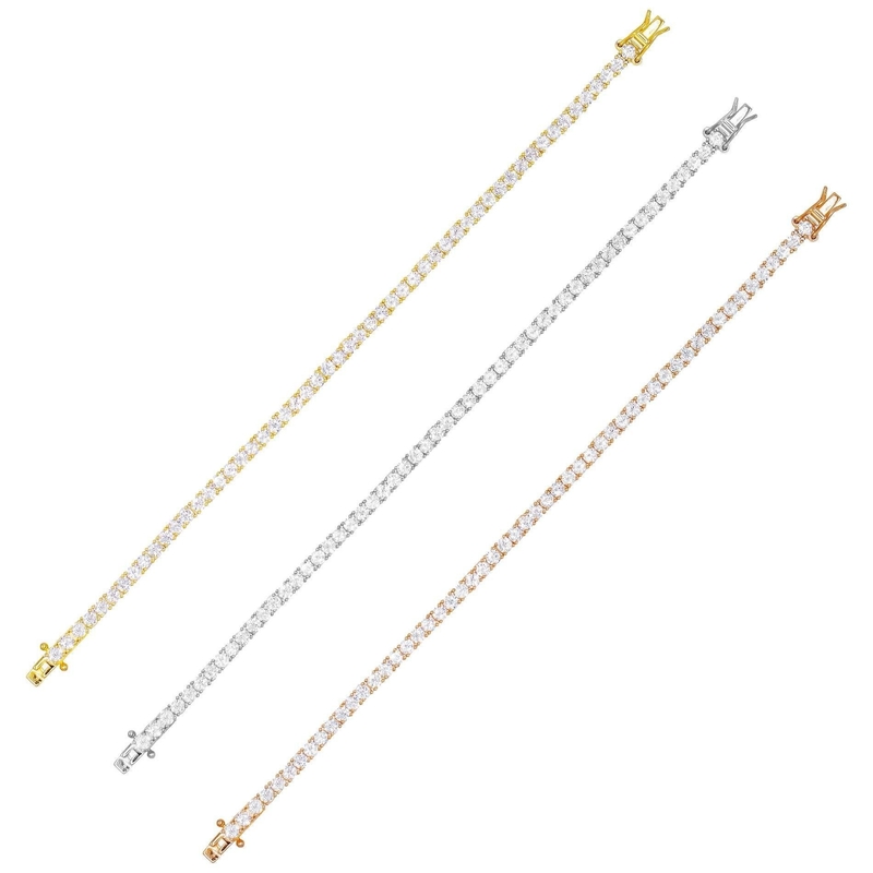 สินค้าร้อน 925 สเตอร์ลิง เงิน Plating ทอง 3 มิลลิเมตร Cubic Zirconia แบรนเซอร์เทนนิสสําหรับผู้หญิง