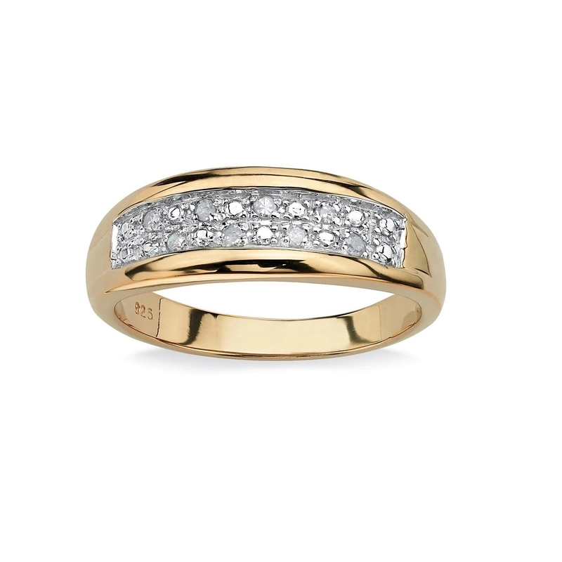 เงิน / ทองแดง ชาย Prong Set แหวนแต่งงานเพชรใน 18k ทองคํา Plating กับเพชร Pave