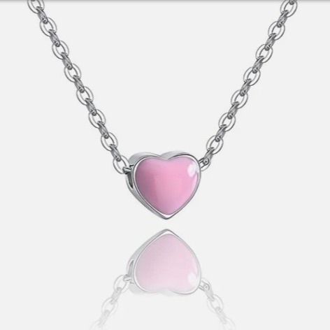 หัวใจสีชมพูขนาดเล็ก โรเดียมเคลือบ วันวาเลนไทน์ หญิง 925 สตอร์ลิงเงิน Pendant