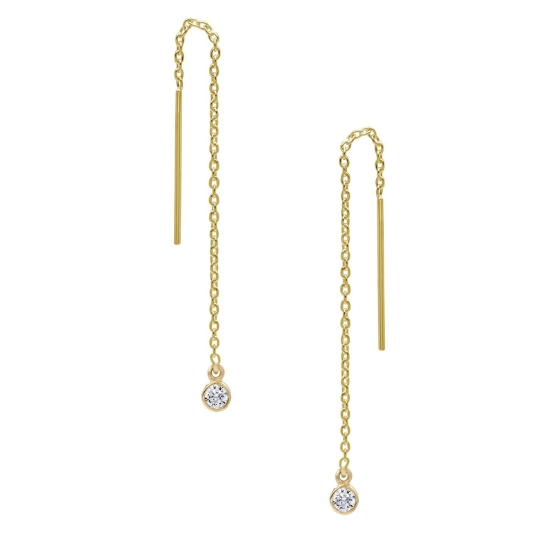 925 เงินสเตอร์ลิง เพียงแค่ 18K ทองคํา Plated หญิง Bezel ลงโซ่ Threader หูหู