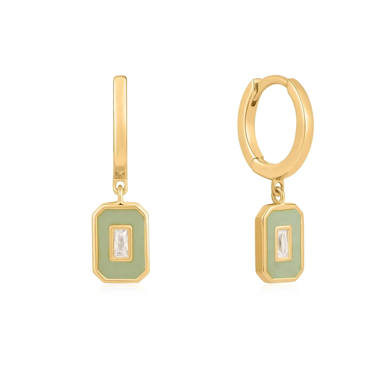 Baguette CZ & Enamel Hoop Earrings 925 Silver 18K Gold Plated พระเครื่องมือมือสําหรับผู้หญิง