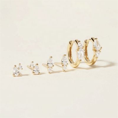 รุ่นใหม่ 18K ทองคํา Plated White Cubic Zircon 925 Sterling Silver Stud & Huggies ชุดหู