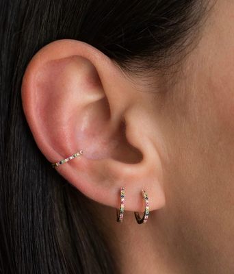 หญิงคลาสสิกสายรุ้ง Pave ติดตั้ง Cubic Zircon 925 สตอร์ลิงเงินหูแมนช์เครื่องประดับ