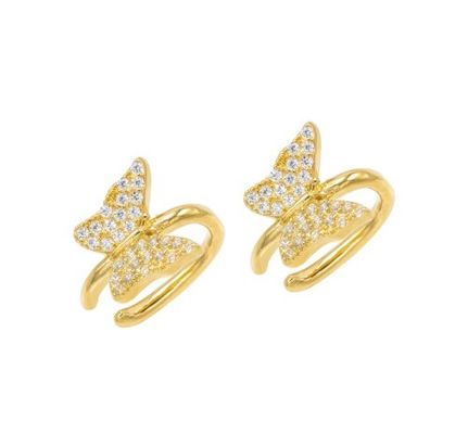 18K ทองคํา Plated กระพริกหูข้อมือกับ Micron Pave ขาว CZ ผ้าอัญมณีผู้หญิง