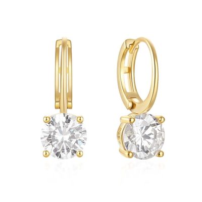 925 สตอร์ลิ่ง เงินมาถึง 18K ทอง Plated Solitaire สีขาว Cubic Zircon Huggies หูหู
