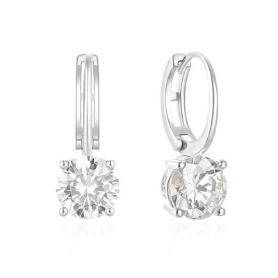 925 สตอร์ลิ่ง เงินมาถึง 18K ทอง Plated Solitaire สีขาว Cubic Zircon Huggies หูหู