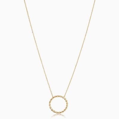สร้อยคอพร้อมจี้บิดเกลียวเงินสเตอร์ลิง 925 ชุบทอง 14K พร้อมสร้อยโซ่แบบเชื่อมต่อยาว 16 นิ้ว