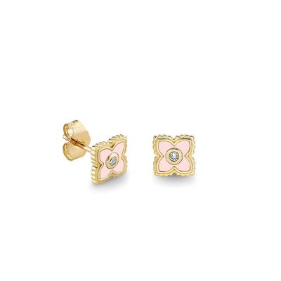 ต่างหูสตั๊ดดอกไม้ขนาดเล็กเคลือบอีนาเมลสีเทอร์ควอยซ์ชุบทอง 18K บนเงินสเตอร์ลิง 925
