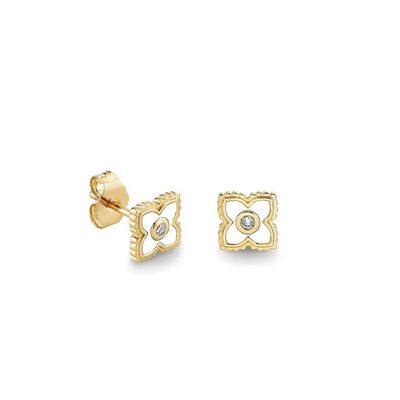 ต่างหูสตั๊ดดอกไม้ขนาดเล็กเคลือบอีนาเมลสีเทอร์ควอยซ์ชุบทอง 18K บนเงินสเตอร์ลิง 925