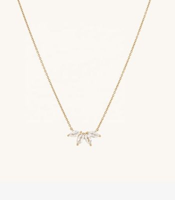 925 เงิน 14K โครงสร้อย 18 นิ้ว Marquise Topaz จี้ และเพชรสีขาว