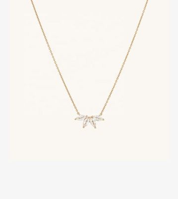 925 เงิน 14K โครงสร้อย 18 นิ้ว Marquise Topaz จี้ และเพชรสีขาว