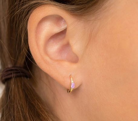 14K ทอง 10mm Baguette ตัดสีชมพู Cubic Zircon หูข้อมือเด็ก 50PRS MOQ