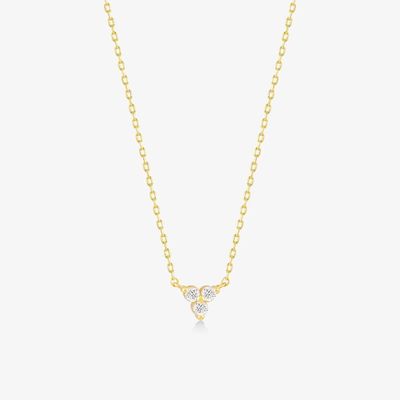 18K Gold เซอร์คอน จี้ Silver Chain Trio Diamond Cubic เซอร์คอน Necklace สร้อยคอทองเหลือง
