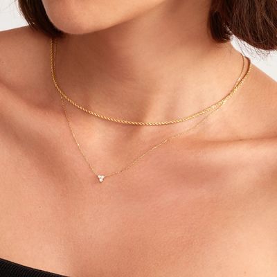 18K Gold เซอร์คอน จี้ Silver Chain Trio Diamond Cubic เซอร์คอน Necklace สร้อยคอทองเหลือง
