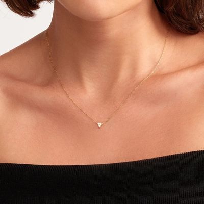 18K Gold เซอร์คอน จี้ Silver Chain Trio Diamond Cubic เซอร์คอน Necklace สร้อยคอทองเหลือง